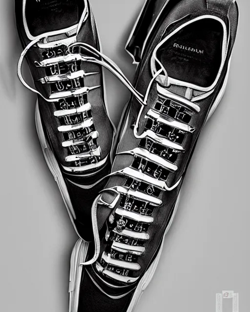 Image similar to balenciaga sneakers made out of clock parts, hyper realism, high detail, extremely detailed, very sharp, award winning photo, in the style of vivian maier