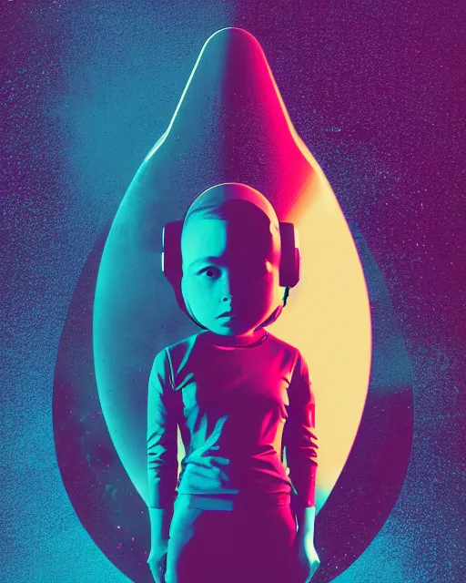 Image similar to strong jitter effects editorial illustration interior portrait of space ship with a young astronaut girl, colorful modern, mads berg, karolis strautniekas, christopher balaskas, fine texture, dynamic composition, detailed, matte print, dynamic perspective, halftone texture, muted color, lomography, risograph