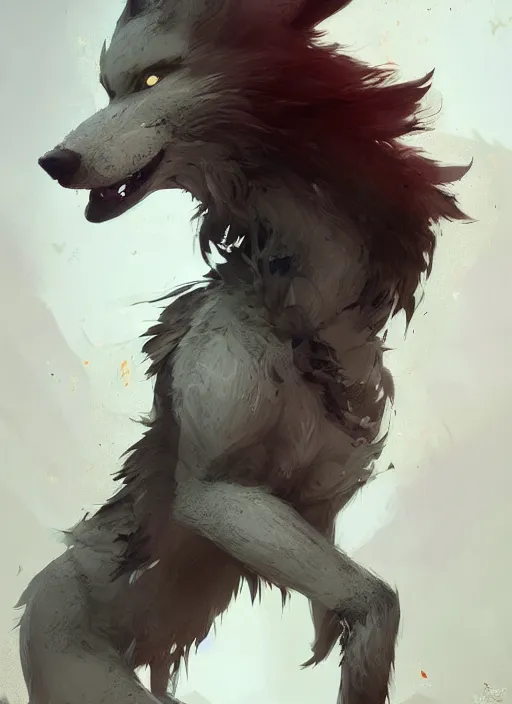 Image similar to beautiful portrait of a black male anthropomorphic wolf fursona long red hair. character design by cory loftis, fenghua zhong, ryohei hase, ismail inceoglu and ruan jia. artstation, volumetric light, highly detailed, photorealistic, fantasy, rendered in octane