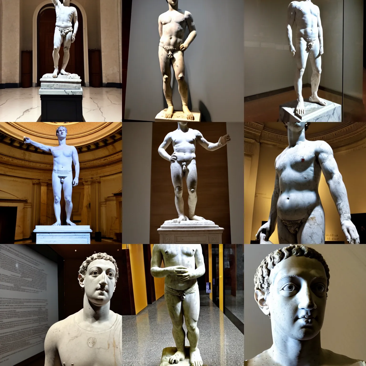 Prompt: Caesar Mark Zuckerberg roman marble statue in museum