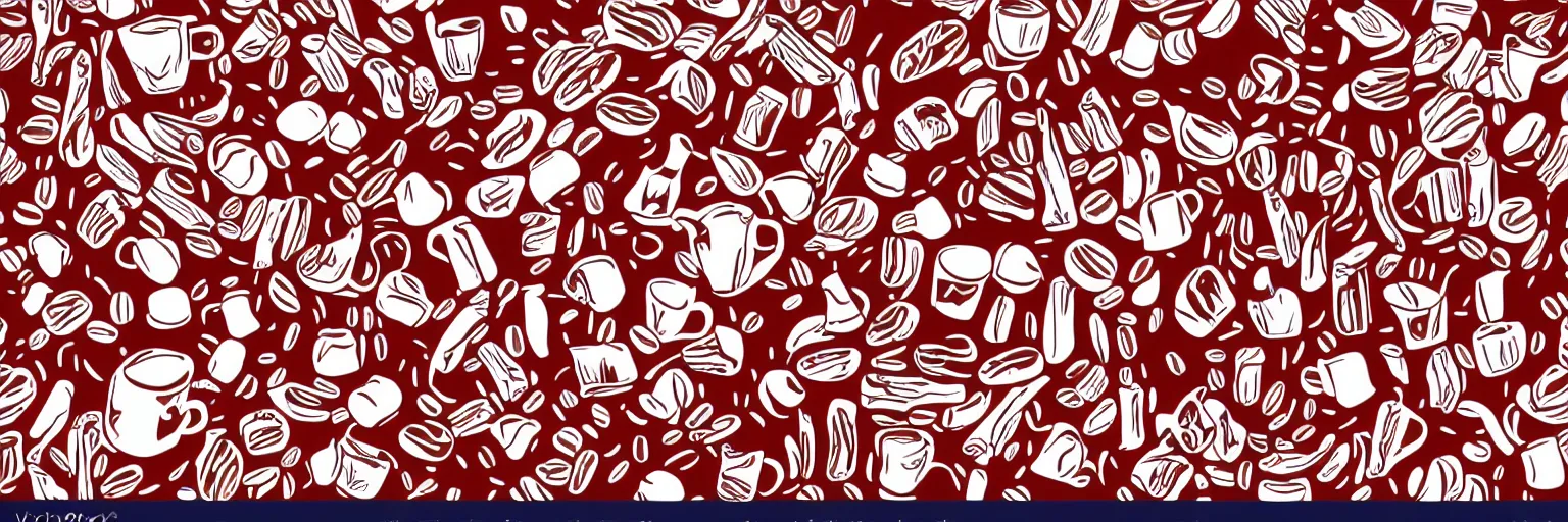 Image similar to seamless pattern design, coffee and guitar, vector, simple, red and white,