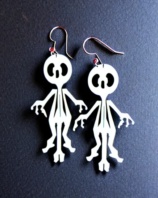 Image similar to tim burton spooky monster, 2 d lasercut earrings,