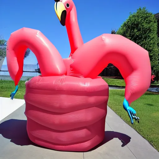 Prompt: inflatable flamingo restroom, a restroom shaped like an inflatable flamingo