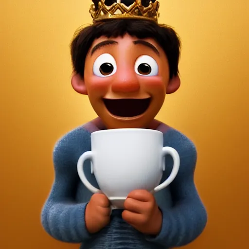 Image similar to a king drinking a cup of tea by pixar, trending on artstation, 8 k, highly detailed, digital painting, 3 d rendered