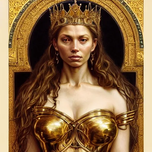 Image similar to highly detailed portrait of a majestic lioness queen in the form of a beautiful woman. d & d. art by donato giancola, eugene delacroix, evelyn de morgan, bastien lecouffe - deharme. trending on artstation, intricate details, energetic composition, golden ratio, concept art, illustration, elegant art, global illuminaition