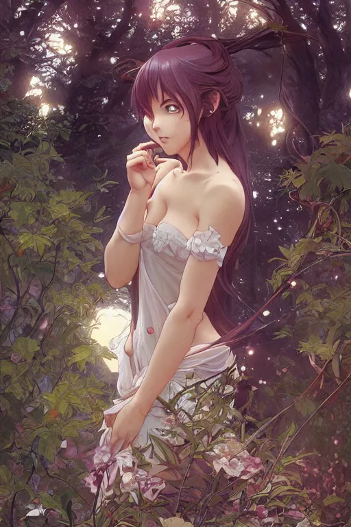 Image similar to anime visual of a beautiful young female cat girl, intricate, magical forest, stunning, highly detailed, digital painting, artstation, smooth, hard focus, illustration, art by artgerm and greg rutkowski and alphonse mucha