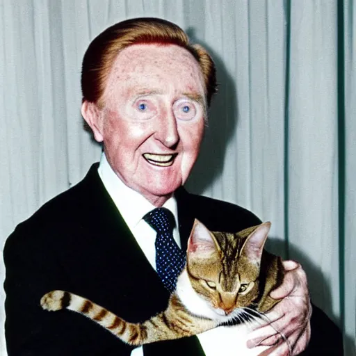 Prompt: vin scully as a tabby cat, 1 9 7 9