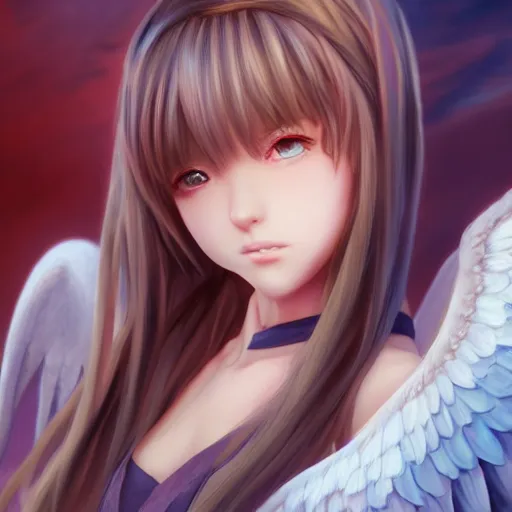 Image similar to an oil painting of a beautiful anime girl with angel wings, by artgerm, hd, hdr, ue 5, ue 6, unreal engine 5, cinematic 4 k wallpaper, 8 k, ultra detailed, high resolution, artstation, award winning