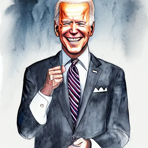 Prompt: a perfect, realistic professional digital sketch of Joe Biden in style of Marvel, full length, by pen and watercolor, by a professional American artist on ArtStation, a hollywood-style sketch, on high-quality paper
