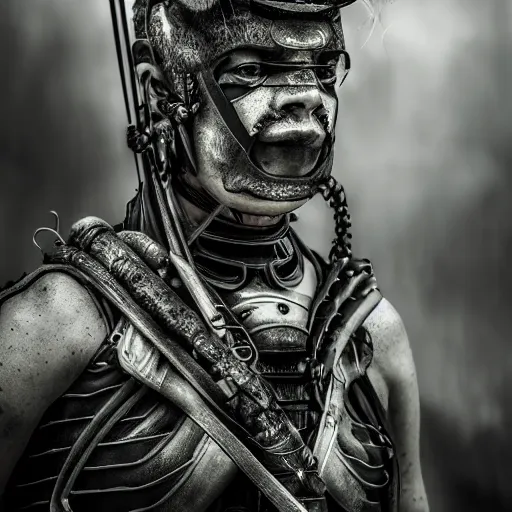 Prompt: an award winning portrait photo of a futuristic warrior