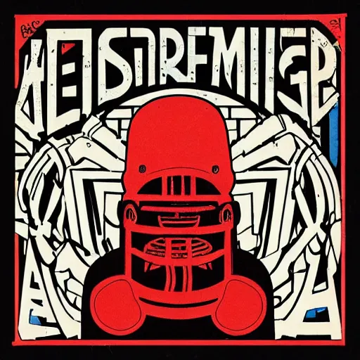 Image similar to blast furnace superego “ master of puppets album cover ” fantasy core german helmet “ chris ware ” style