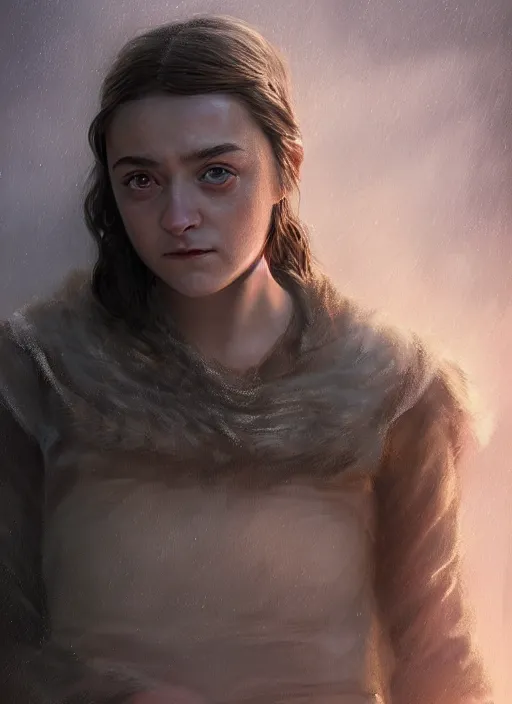 Prompt: portrait of arya stark, elegant, smooth glowing skin, glamour shot,, highly detailed, storybook fantasy, soft cinematic lighting, matte painting, by william mccane