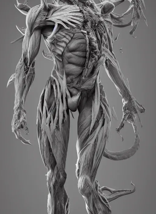 Image similar to full body monster anatomy, ross tran, anatomical, highly detailed sculpture, intricate detailed, ommatidia, 8 k, cinematic atmosphere, post - processing