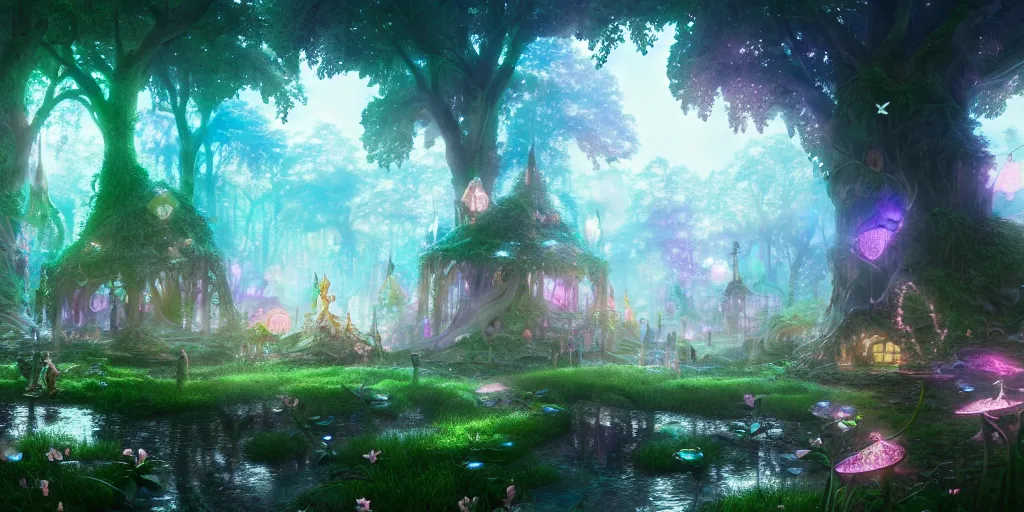 Image similar to in an ethereal magical fairy city, highly detailed, 8 k, hdr, award - winning, octane render, artstation, volumetric lighting, anime wallpaper