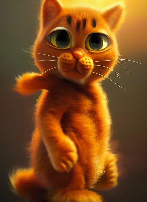 Image similar to photo of a gorgeous young garfield in the style of stefan kostic, and Beeple, realistic, sharp focus, 8k high definition, insanely detailed, intricate, elegant, art by stanley lau and artgerm