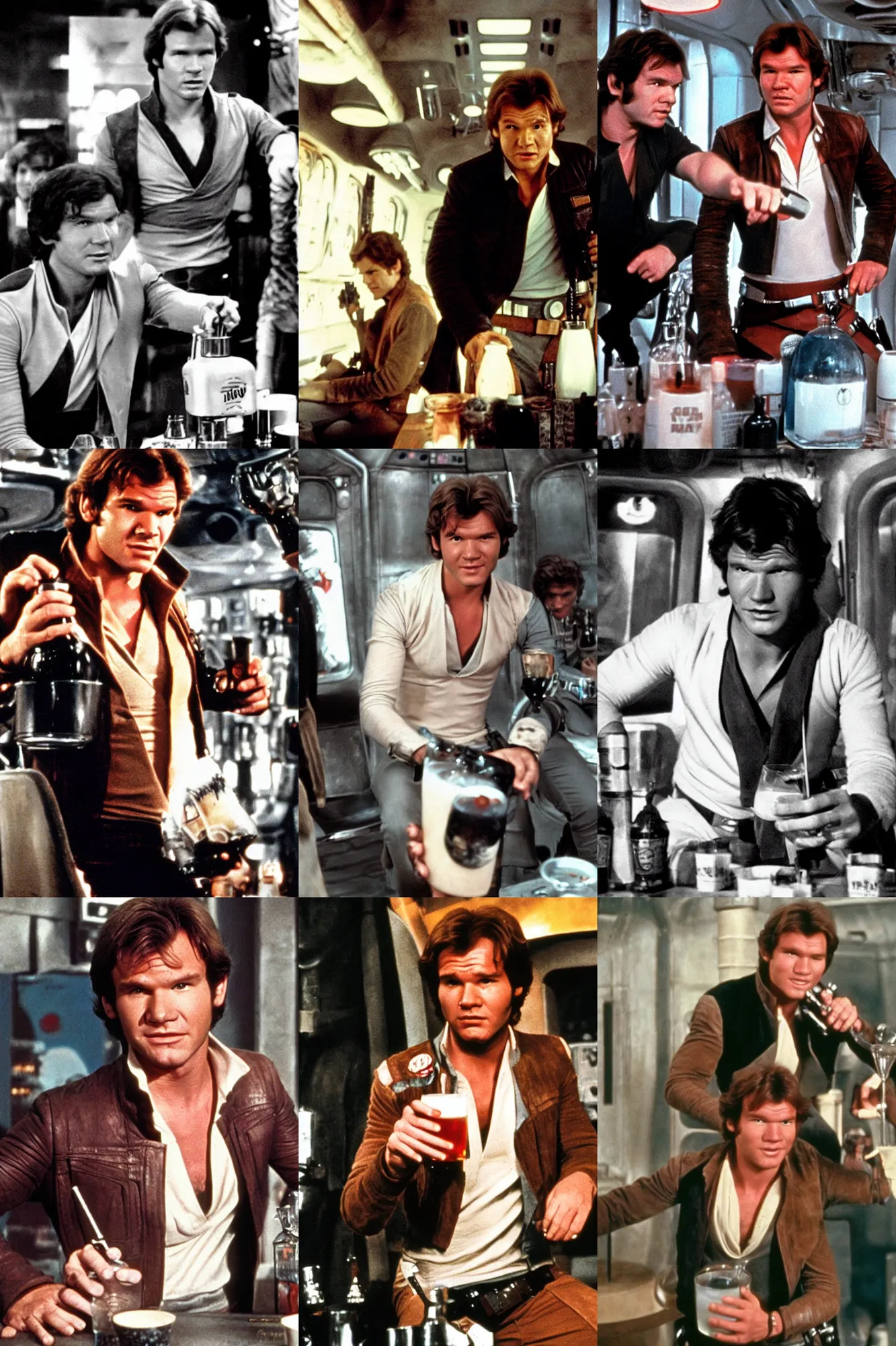 Prompt: han solo having a drink at the korova milkbar