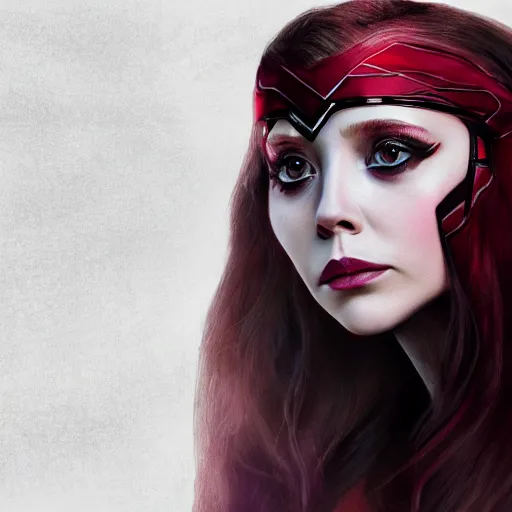 Prompt: Elizabeth Olsen as the Scarlet Witch in emo attire and emo makeup, trending on artstation, gloomy atmosphere, photorealistic facial features, 4k, 8k