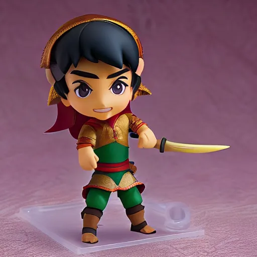 Prompt: pixar warrior aladdin as nendoroid, side view, 8 k hd dof, kodak film,