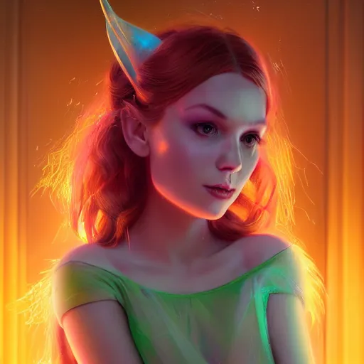 Image similar to a portrait of tinkerbell, huggy wuggy from poppy playtime video game, fullbody, ultra high detailed, glowing lights, oil painting, greg rutkowski, charlie bowater, beeple, unreal 5, daz, hyperrealistic, octane render, rpg portrait, dynamic lighting, fantasy art, beautiful face