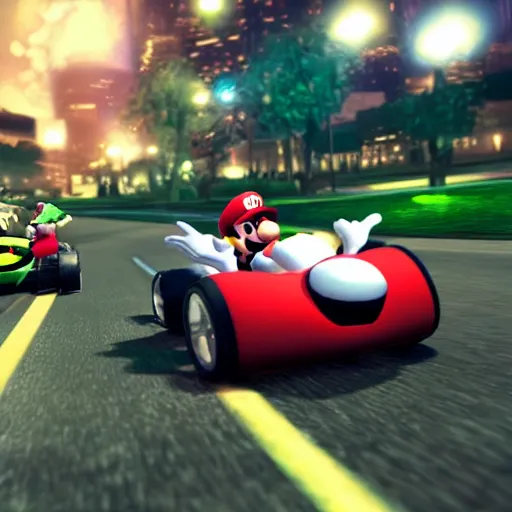 Prompt: Mario Kart in need for speed