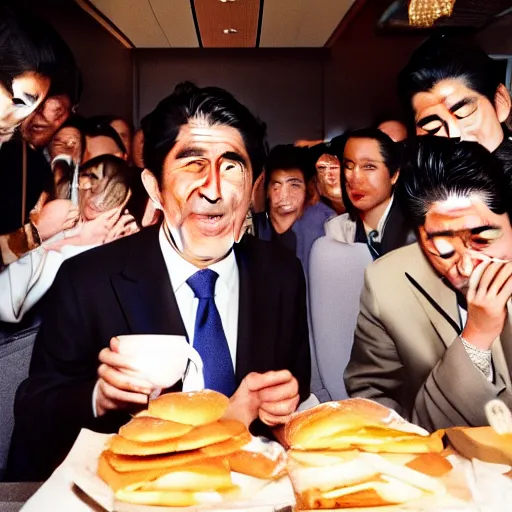 Image similar to the pope eating mc donalds with prime minister shinzo abe, photo by slim aarons, award winning