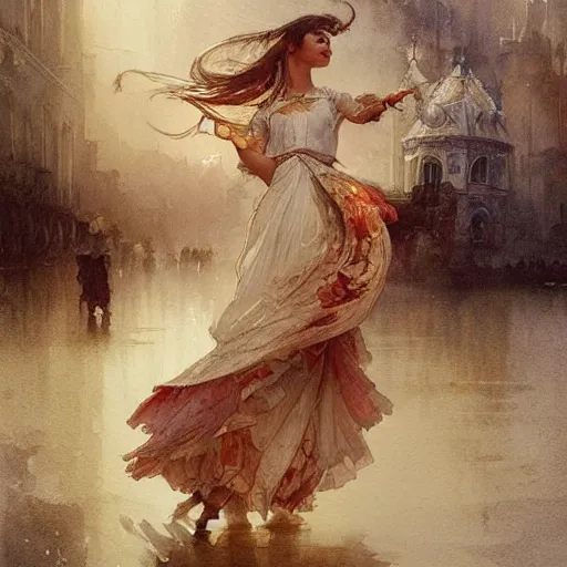 Prompt: a beautifull intricate watercolour painting of a dancing balerinas in ateliere, reflexions, verry high details by william turner art, greg rutkowski and alphonse mucha, trending on artstation, very very detailed, masterpiece,