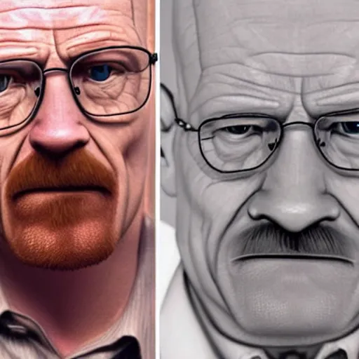 Image similar to realistic photo of walter white in a shape of troll face