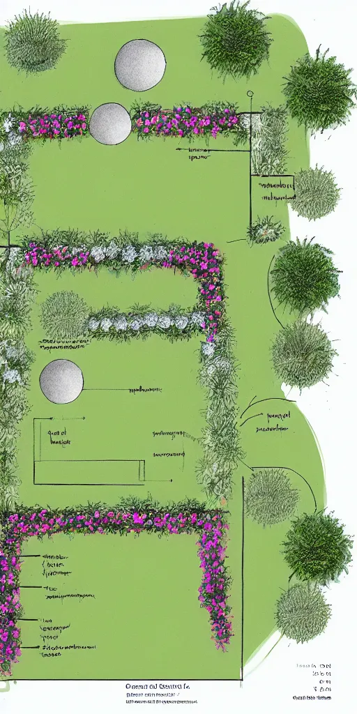 Image similar to highly technical garden plan, overhead plan sketch, garden design by charlotte rowe