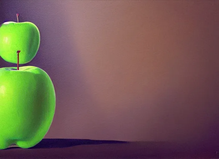 Image similar to a digital painting of a anthropomorphic humanoid green apple wearing a red dress, by netter and René Magritte, style from greg rutkowski, googly eyes, full frame, oil painting, featured on artstation, concept art, smooth, sharp focus, illustration, very detailed, ambient lighting, unreal engine render