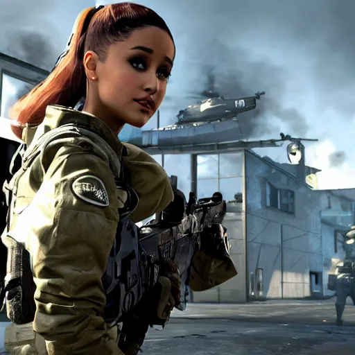 Image similar to Ariana Grande in Call of Duty, 4k