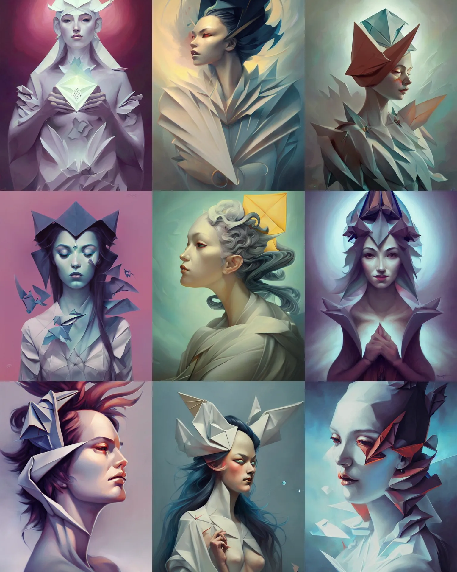 Prompt: origami goddess portrait, peter mohrbacher, artgerm