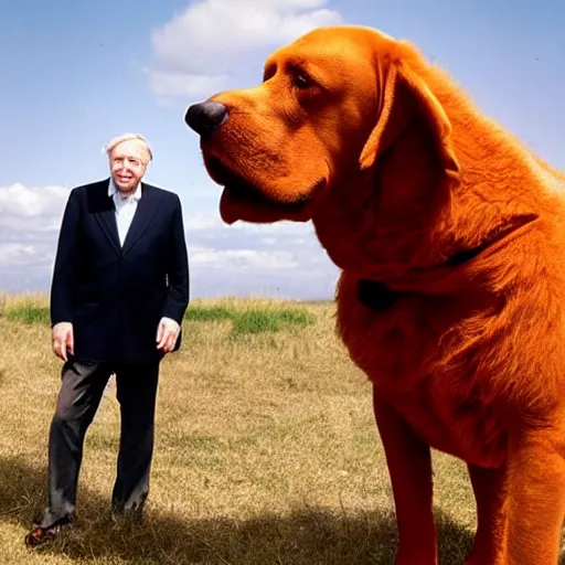 Image similar to Sir David Attenborough with Clifford the Big Red Dog