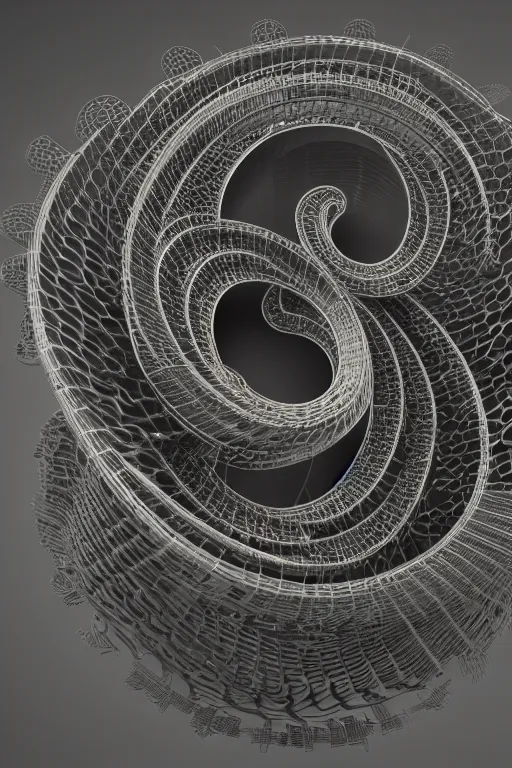 Prompt: a recursive spiral fractal made of scrap metal 3 d, trending on artstation, octane render, 8 k