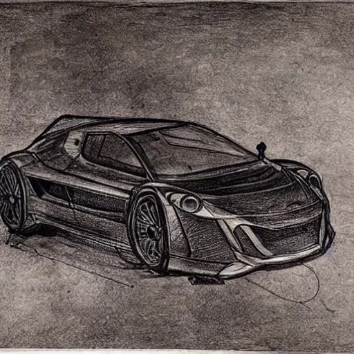 Image similar to a sketch of a supercar by leonardo da vinci