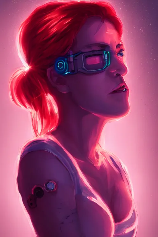 Image similar to portrait of a cyberpunk woman eating a small sun that is glowing, implants, red hair, cocept art, artststation, beautiful