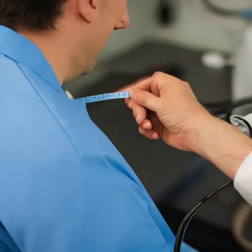 Prompt: A doctor measuring a male patient's blood pressure