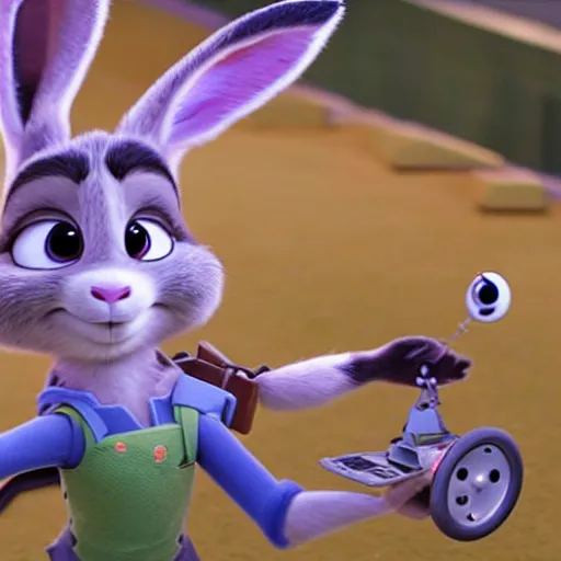 Prompt: judy hopps of zootopia controls the drone
