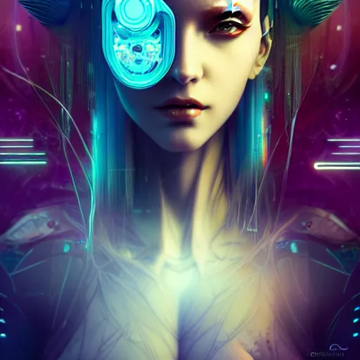 Prompt: cyberpunk female alien creature, very intricate details, focus, model pose, artwork by anna dittmann, award winning