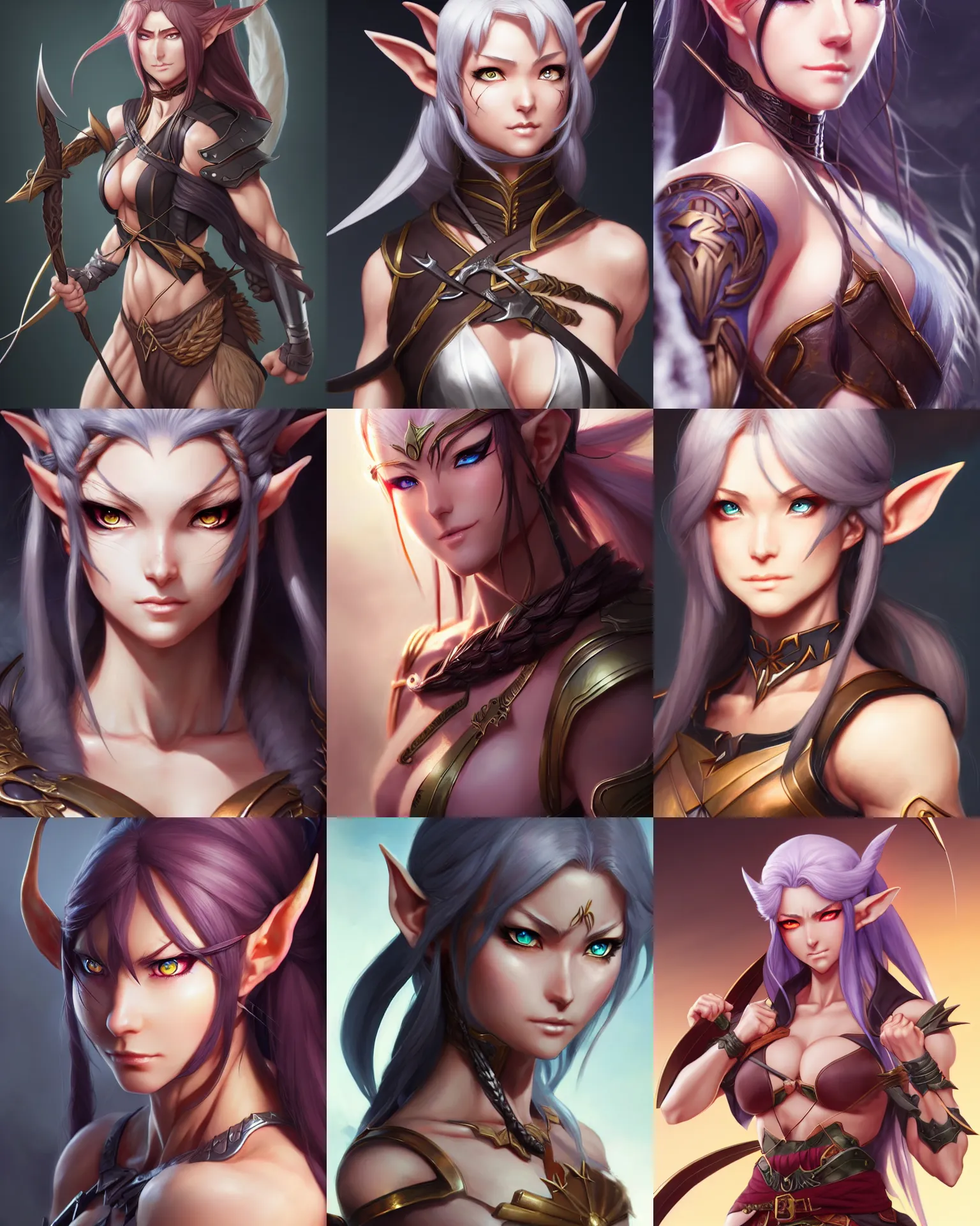 Prompt: character concept art of a muscular elvish anime huntress | | close up, cute - fine - face, pretty face, realistic shaded perfect face, fine details by antilous chao, stanley artgerm lau, wlop, rossdraws, marc simonetti, and sakimichan, trending on artstation