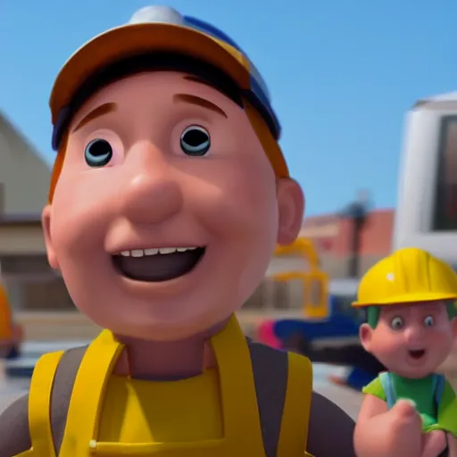 Prompt: bob the builder as a real life human person super realistic, shot from cinematic, hyper detailed, ultra realistic 4k trending on artstation