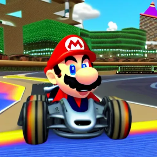 Image similar to screenshot of mario kart with eminem