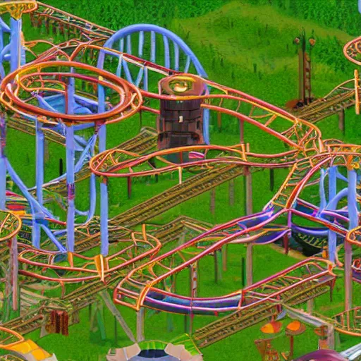 Prompt: rollercoaster tycoon dystopia