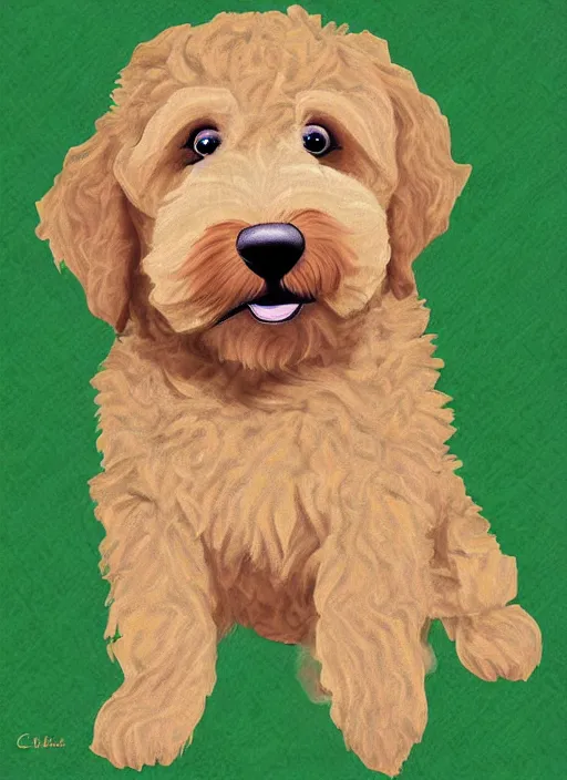 Image similar to digital art, golden doodle puppy, name is charlie, cute, artistic