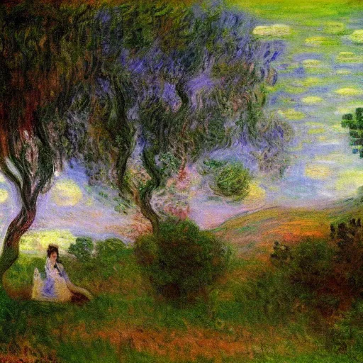 Prompt: a landscape by Monet, by Pablo Amaringo, by Bouguereau, psychedelic art ,Ayahuasca