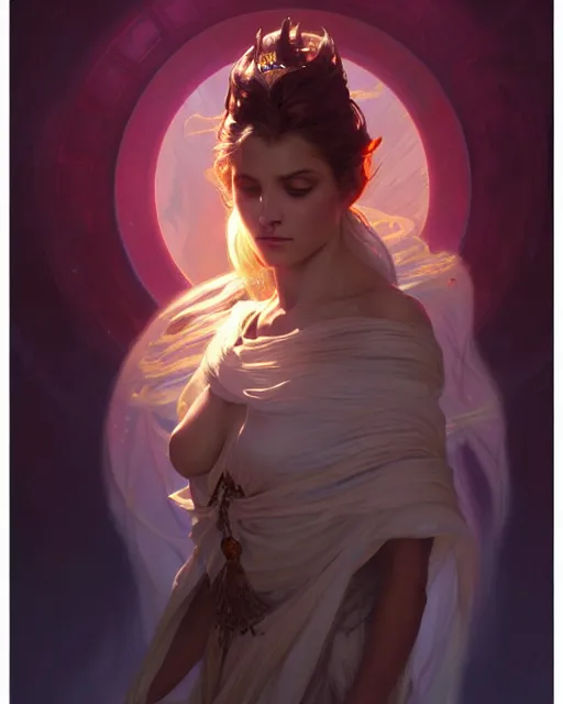 Image similar to painting of stunning otherworldly goddess of beauty rising from the void, highly detailed, digital painting, artstation, concept art, smooth, sharp focus, illustration, art by artgerm and greg rutkowski and alphonse mucha, 8 k