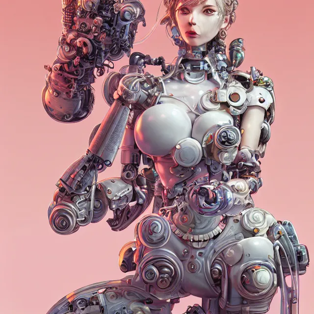 Image similar to the portrait of true neutral semi - colorful female cyborg milk maid as absurdly beautiful, gorgeous, elegant, lactating robot, an ultrafine hyperdetailed illustration by kim jung gi, irakli nadar, intricate linework, bright colors, octopath traveler, final fantasy, unreal engine 5 highly rendered, global illumination, radiant light, detailed and intricate environment