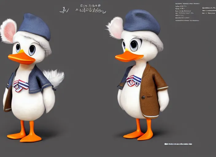 Image similar to award - winning detailed concept art of a cute iconic anthropomorphic duck character wearing a sailor suit. art by wlop on bcy. net, realistic. detailed feathers, art by cheng yi. artstationhd, artgerm, disney pixar zootopia. 3 d rendering, high quality model sheet