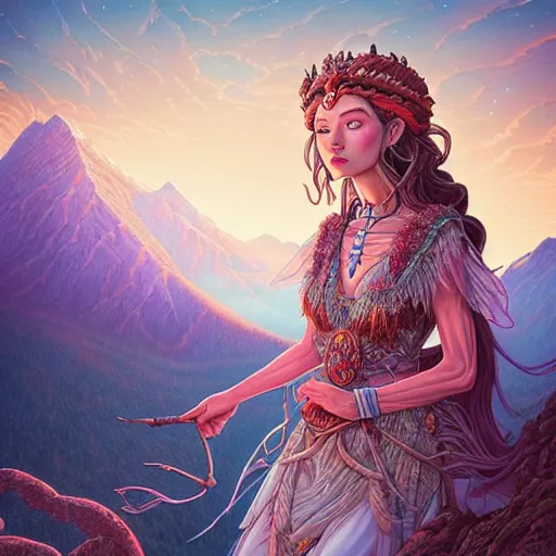 Prompt: ethereal ancient princess in the mountains, extremely detailed, sharp focus, wide view, full body shot, smooth, digital illustration, by lisa perrin!!!!, dan mumford, james jean, by rossdraws, frank franzzeta, sakimichan
