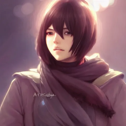 Image similar to mikasa ackerman, bokeh, beautiful face!!!!, 2 7 years old, cg animation, lifelike, animated, realistic, character select portrait, by artgerm, greg rutkowski, alphonse mucha, 3 d