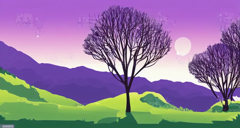Prompt: vector art of a beautiful landscape with trees and mountains
